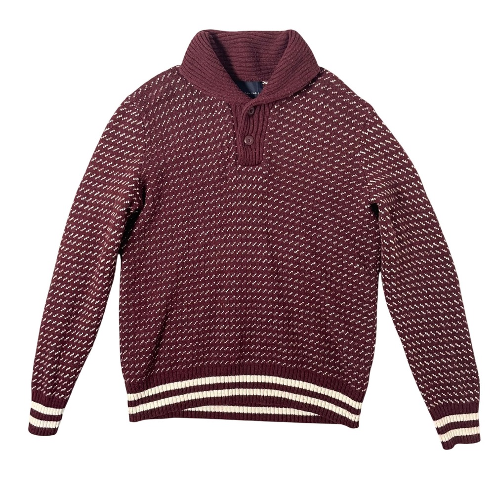 American Eagle Sweater Mens Large Old Money‎ Red Shawl Collar Chunky Preppy Wool